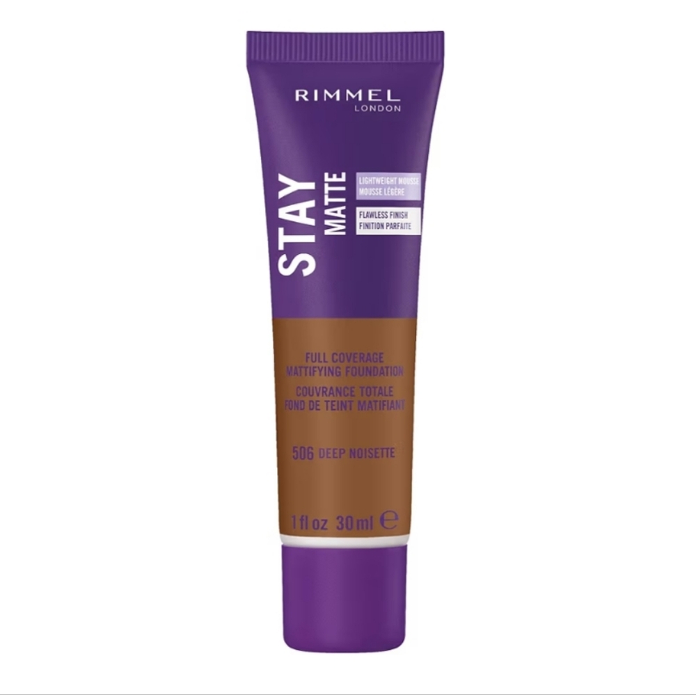 3 x Rimmel Stay Matte, Full Coverage Mattifying Foundation, 506 Deep Noisette